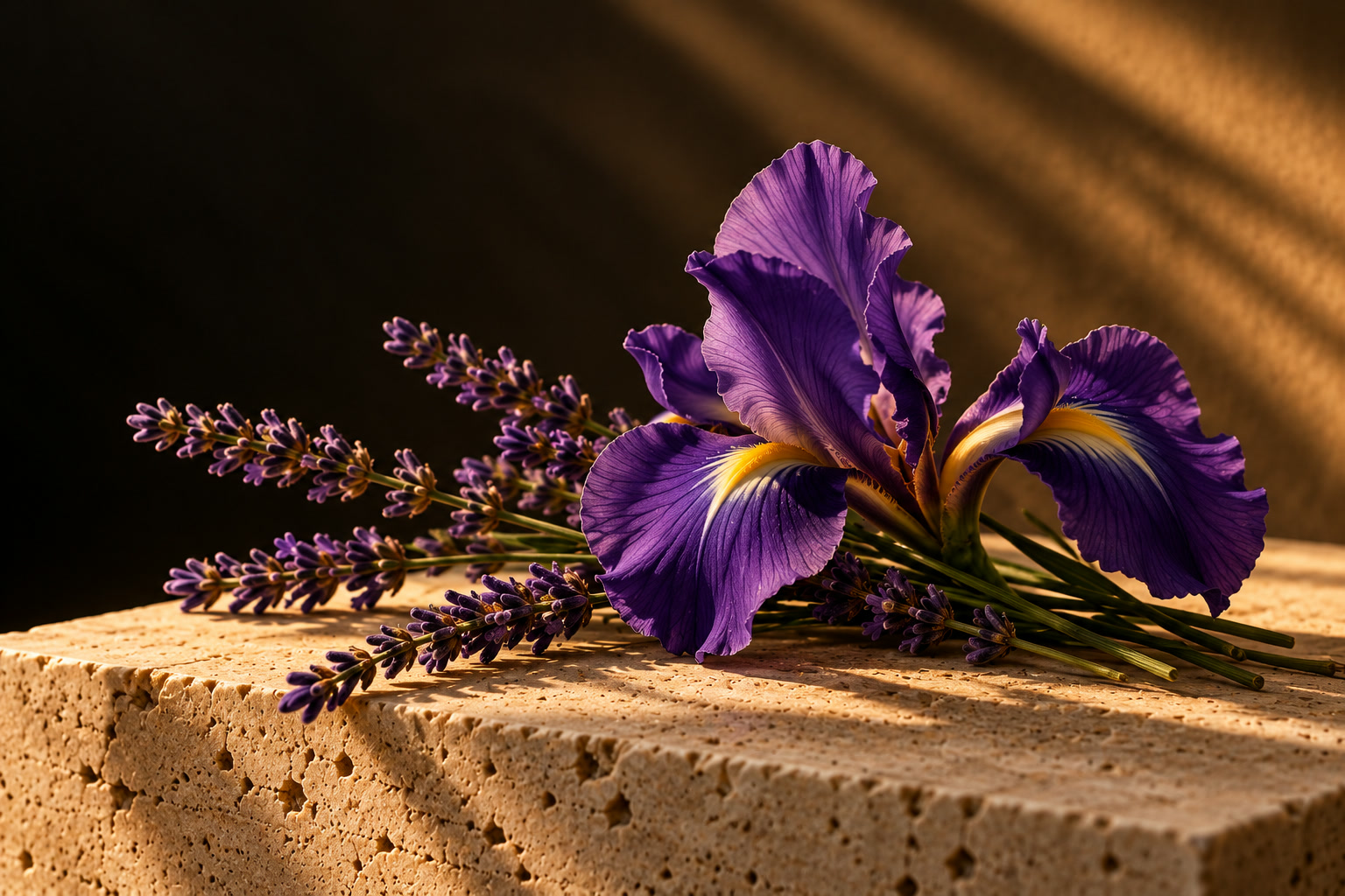 Imagem criada com IA de lavanda e íris.